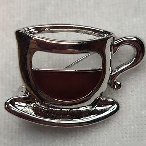 New Silver-tone Coffee Cup Brooch / Pin